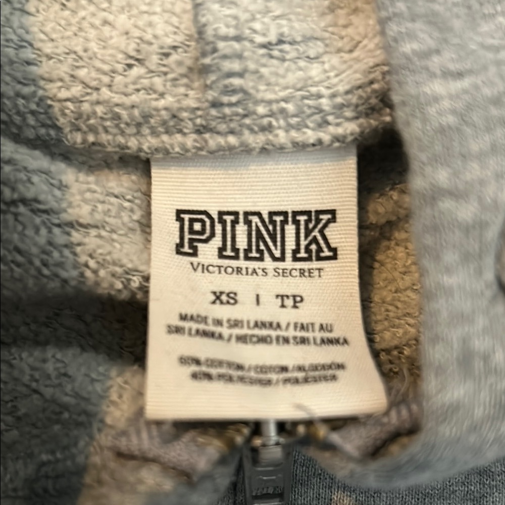 PINK XS Victoria's Secret Gray and White Zip Up hooded sweatshirt - Picture 3 of 4